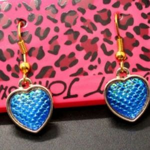 Betsey Johnson Gold Blue Heart Earrings Shimmer